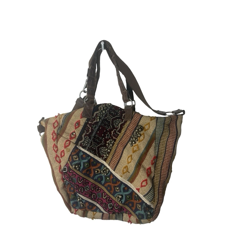Free People India Rose Bead Embroidered Patch Tote flaws